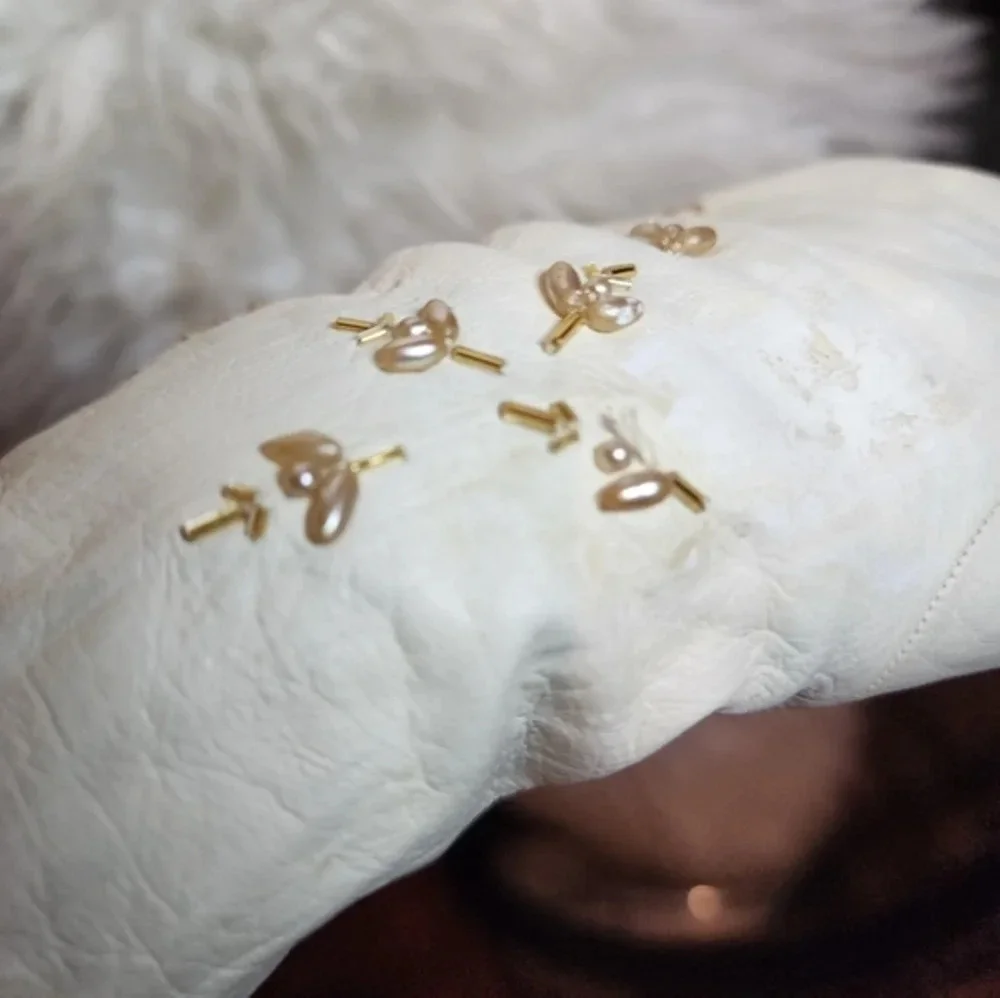 Vintage Debutante White beaded‎ Gloves 7.5